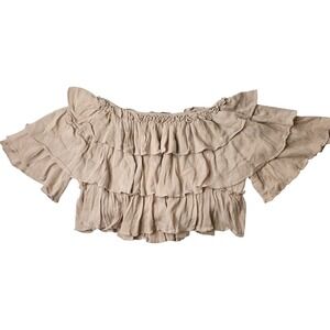 Forever 21 Off‎ Shoulder Ruffle Layered Crop Top Blouse Beige Medium